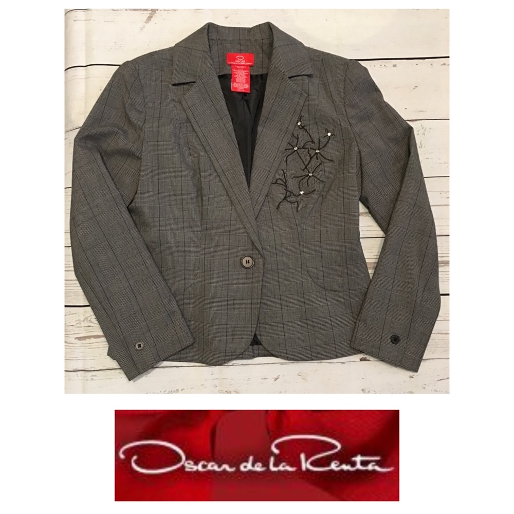 Oscar De La Renta Houndstooth Flower Appliqué Career Business Professional